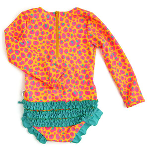 Rash Guard Swimsuit - Orange Leopard