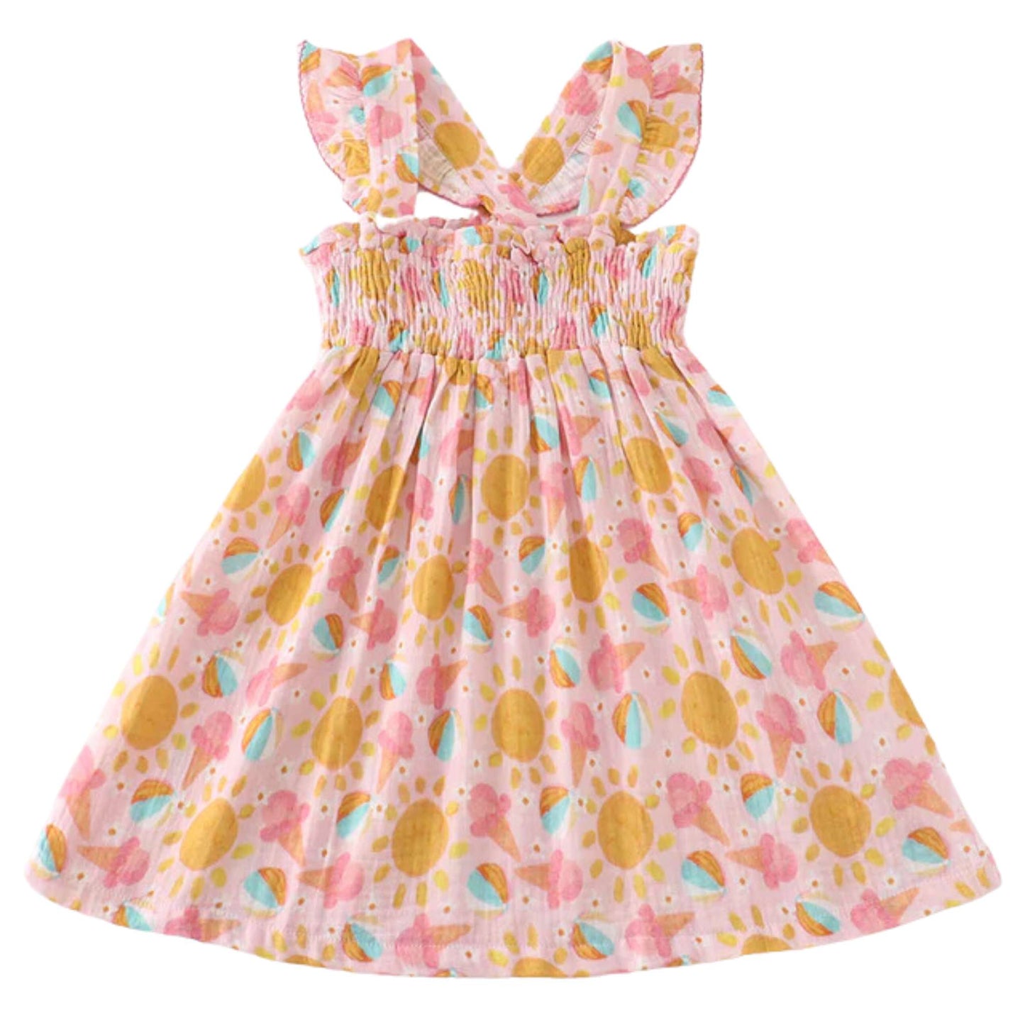 Sunny Ice Cream Muslin Cross-back Ruffle Dress