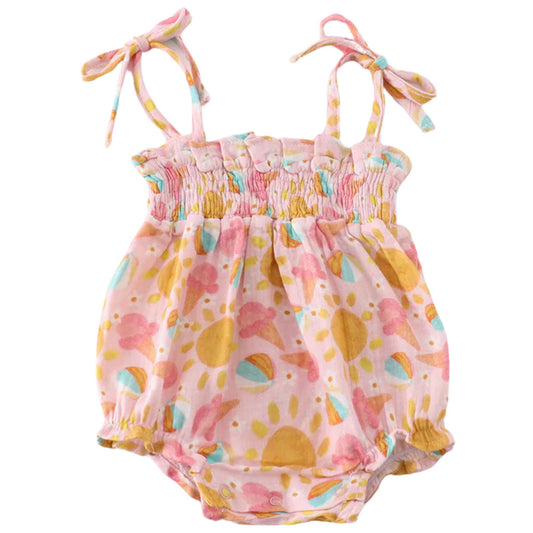 Sunny Ice Cream Muslin Smocked Romper