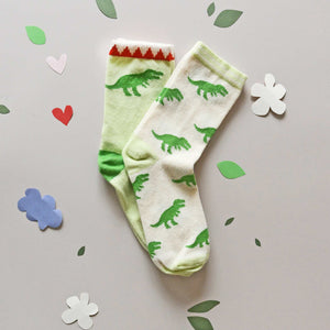 2 Pack Organic Socks - Green T-Rex