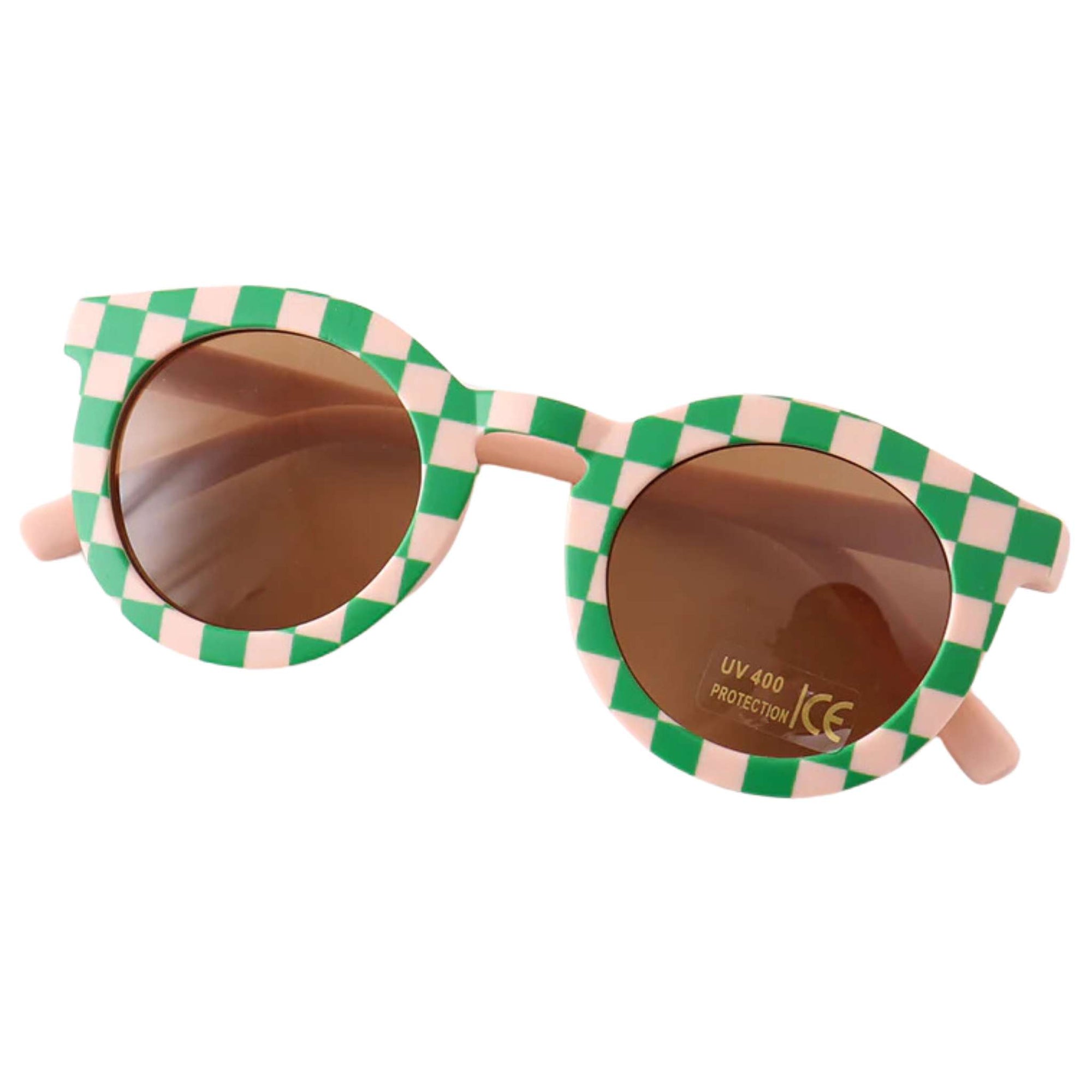 Retro Round Sunglasses - Green/Blush