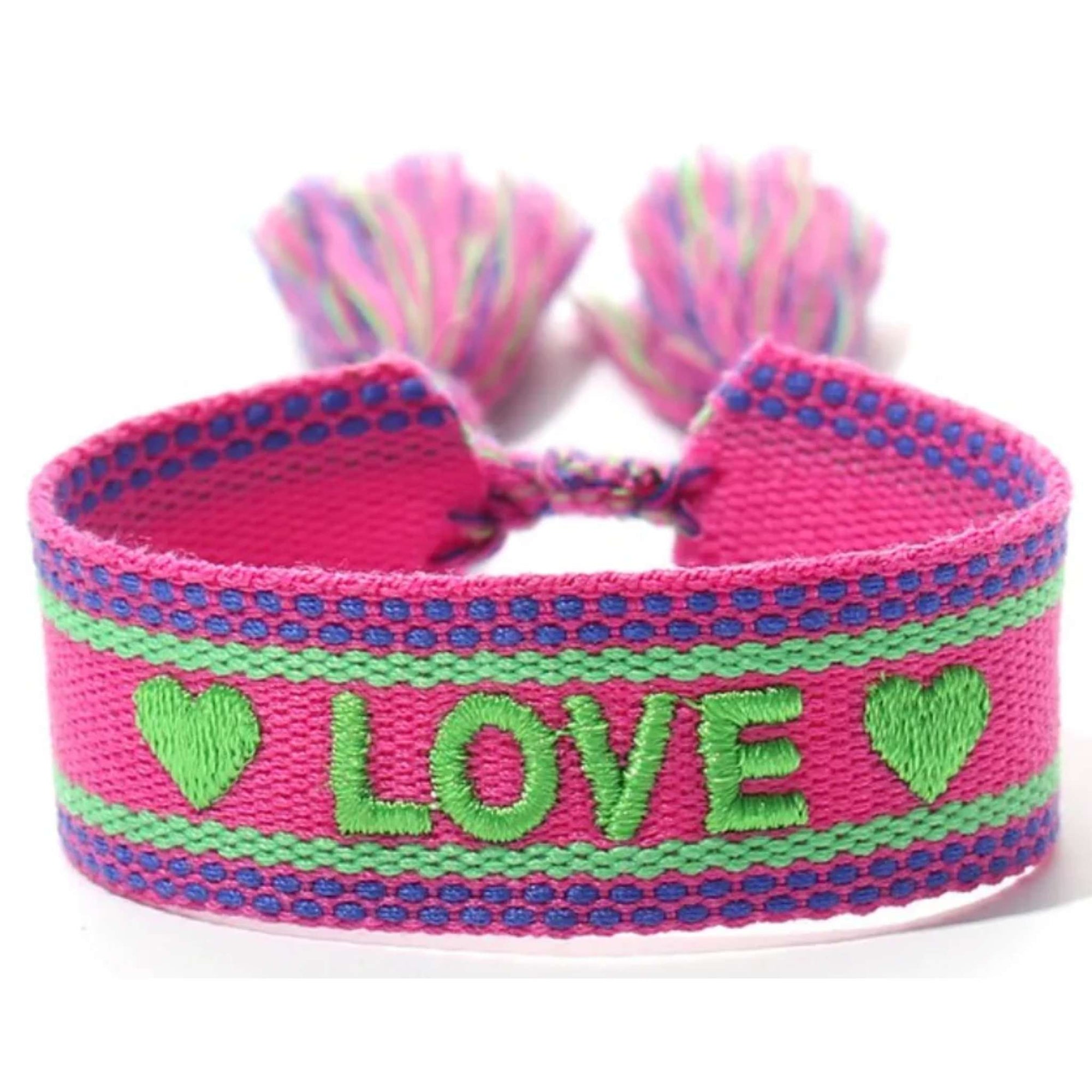 Woven Bracelet - Pink/Green Love