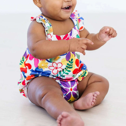 Tropical Floral Ruffle Cross Back Romper