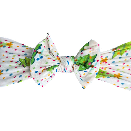 Nylon Bow Headband - Christmas Tree Dots