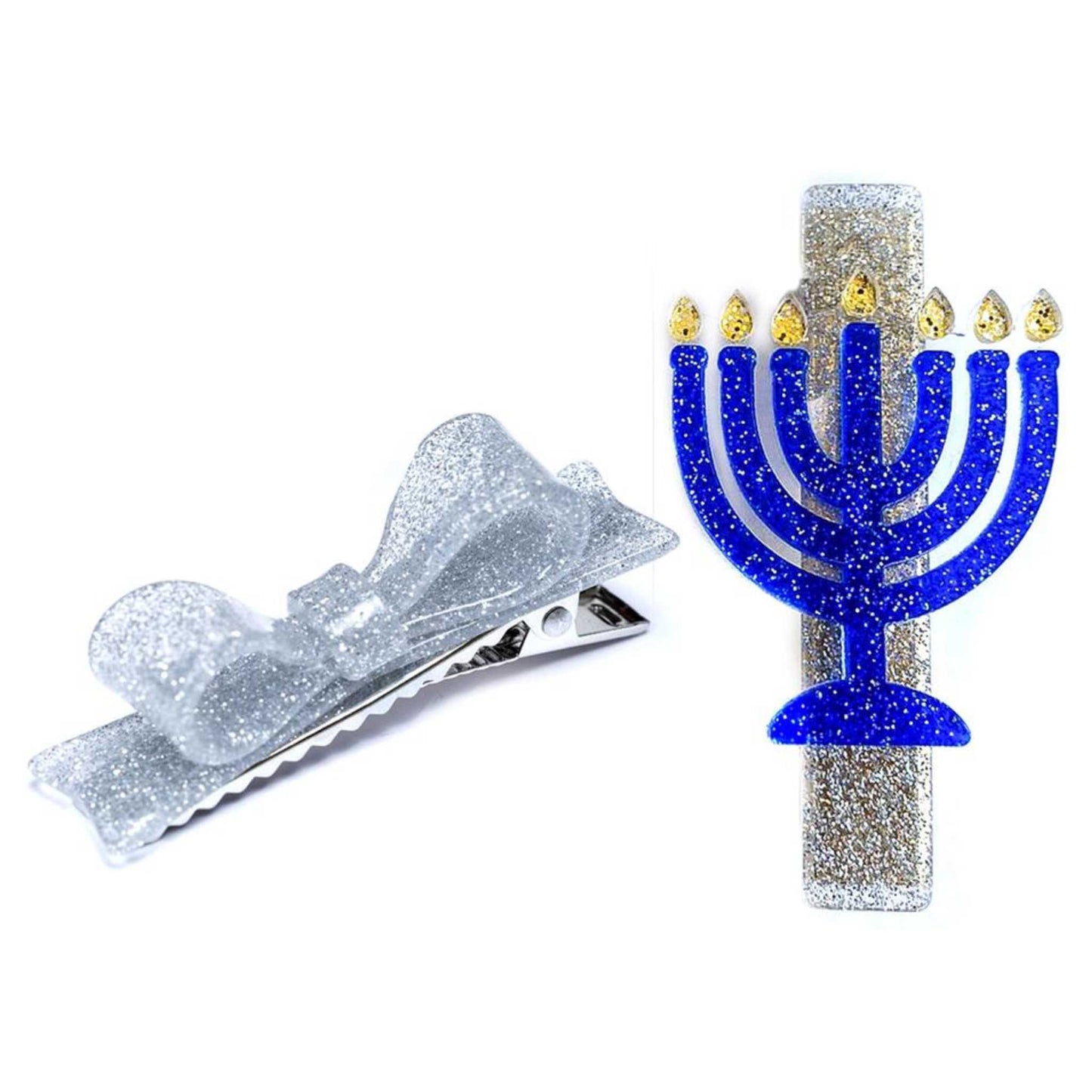 Glitter Menorah Hair Clip Set