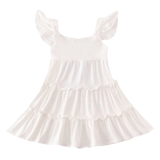 White Ruffle Tiered Dress