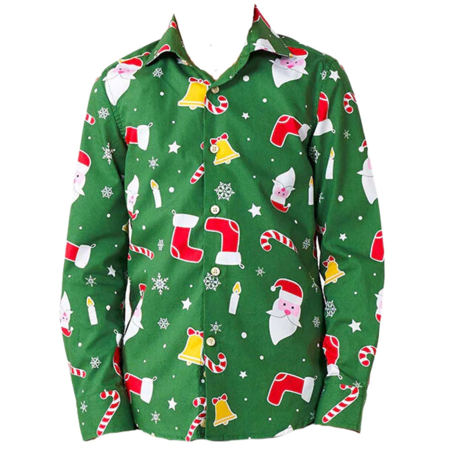 Long Sleeve Button Down - Green Santa