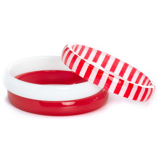 Red and White Stripes Bracelet Set