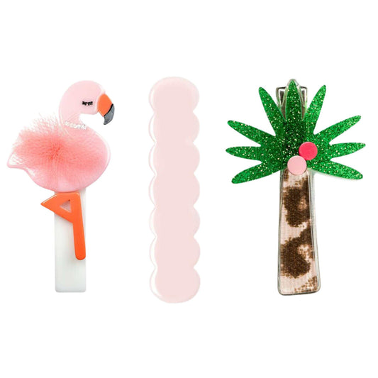 Tropical Trio Flamingo Hair Clip Set