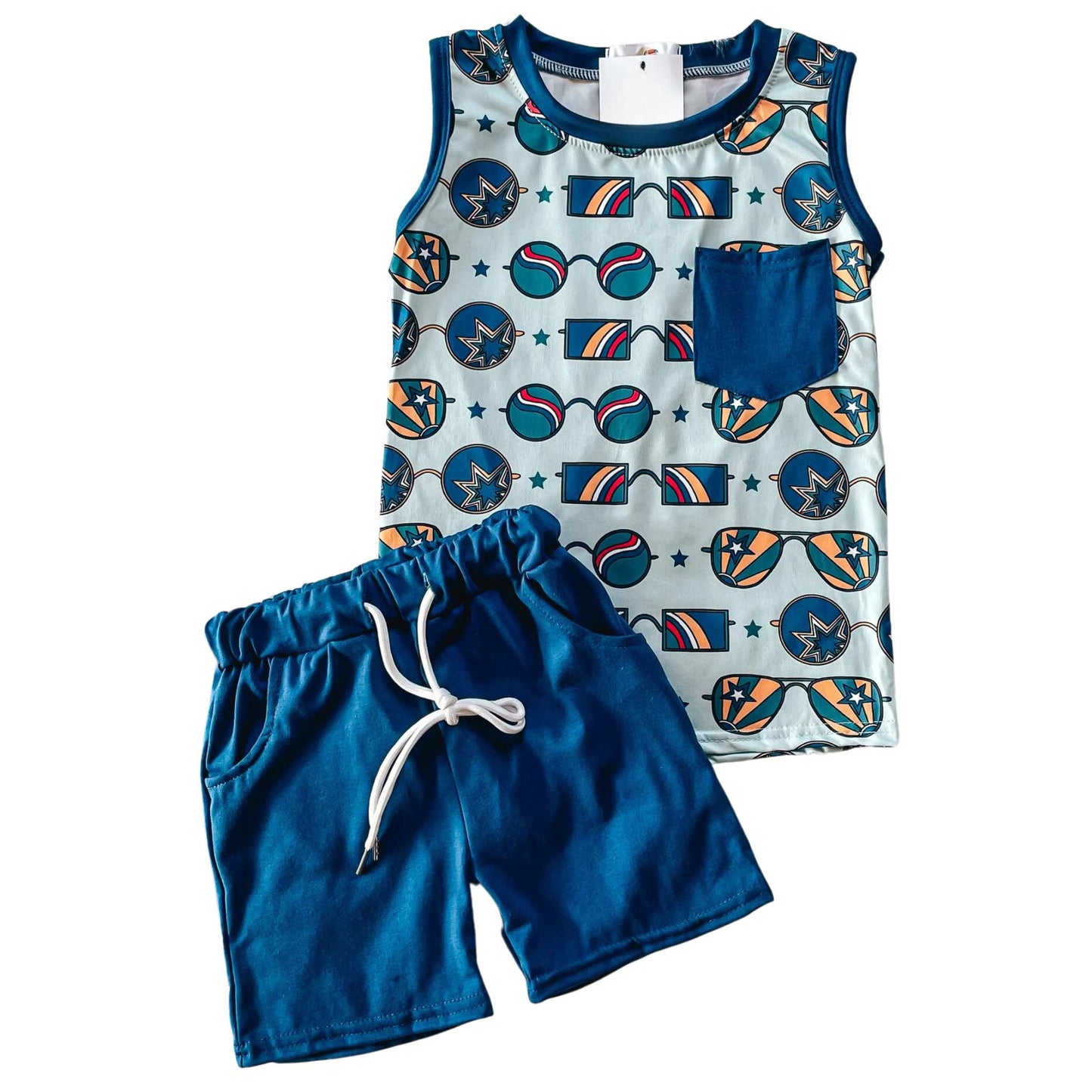 Blue Sunglass Shorts Set