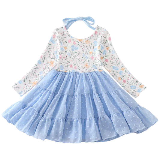 Floral Print Tiered Dress - Blue Floral