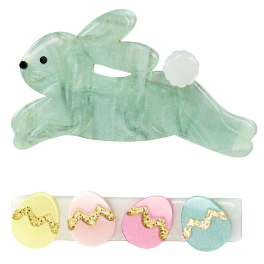 Bunny Mint Easter Eggs Hair Clip Set