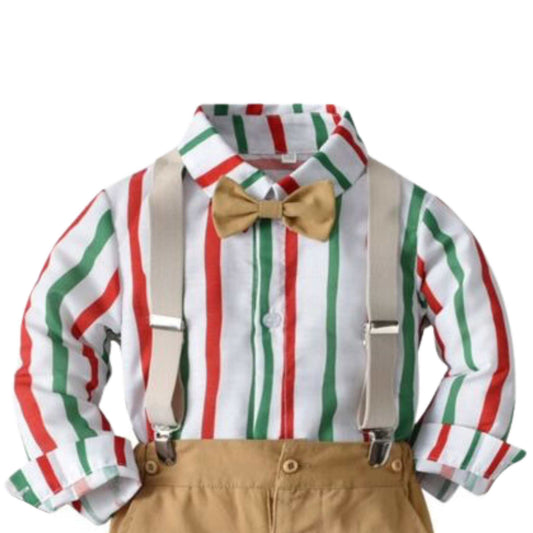 Bowtie Shirt and Suspender Set - Holiday Stripes