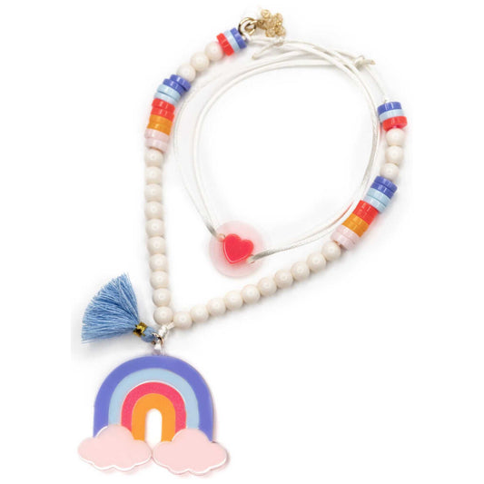 Blue Rainbow and Clouds Necklace