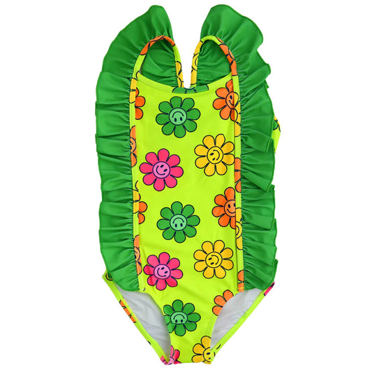 One-Piece Swimsuit - Neon Smiley