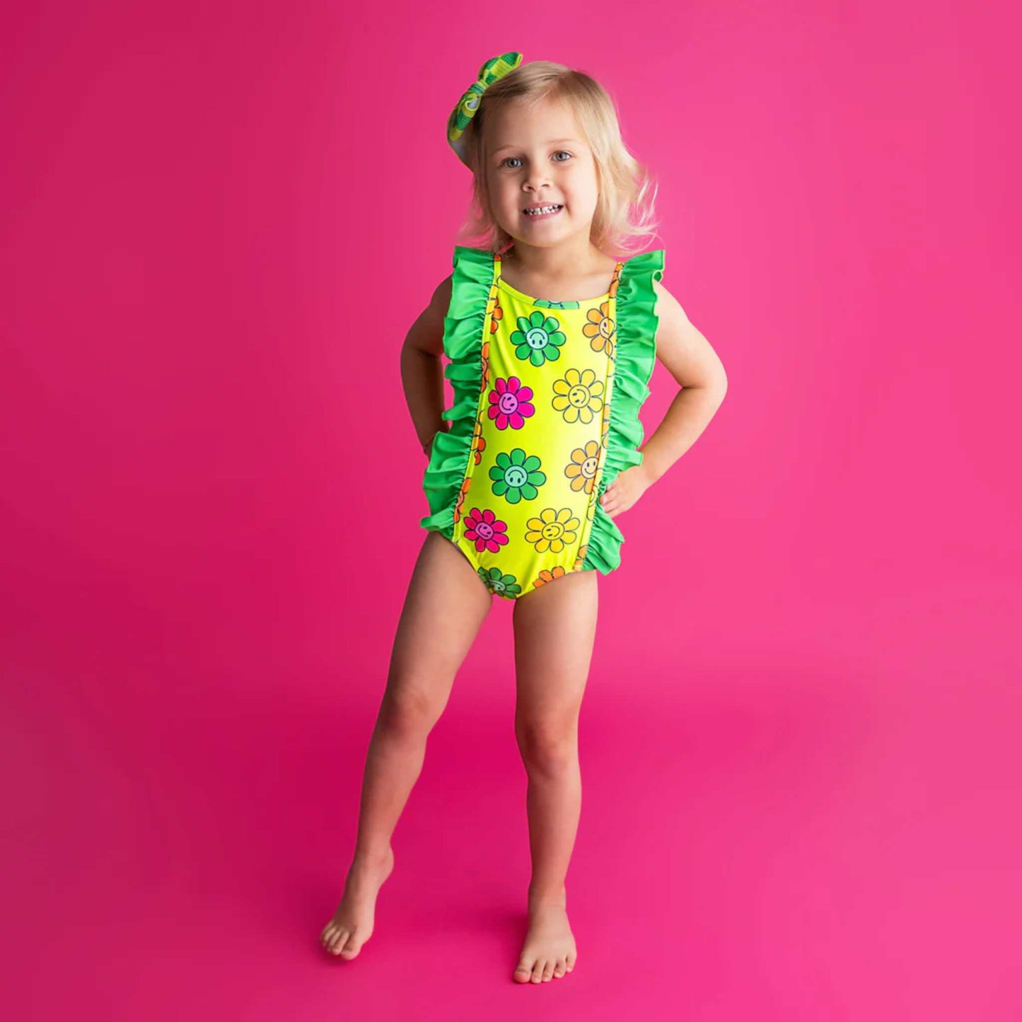 One-Piece Swimsuit - Neon Smiley