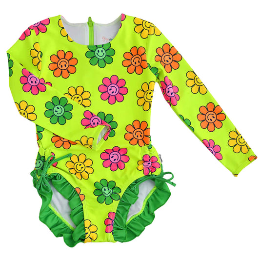 Rash Guard Swimsuit - Neon Smiley