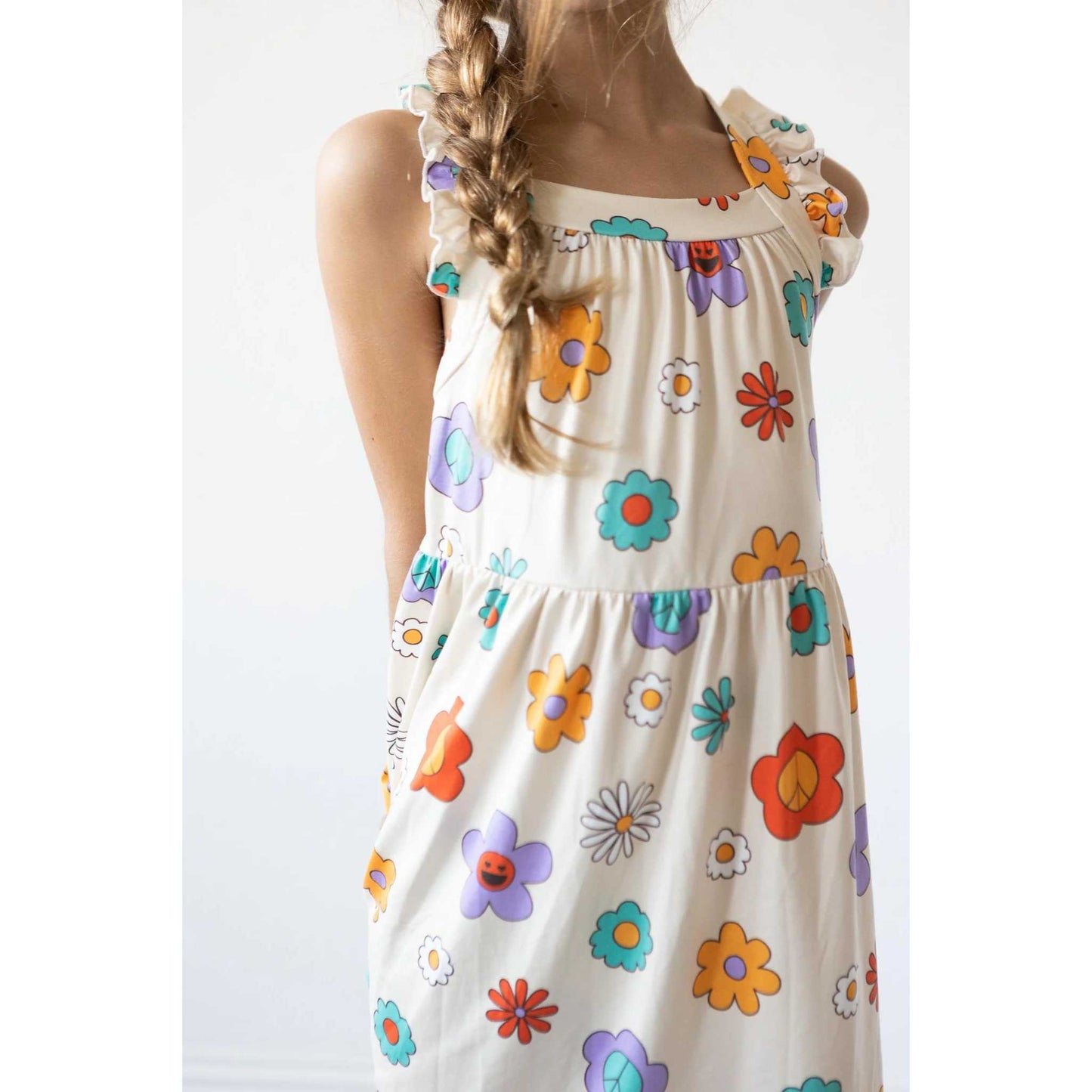 Happy Flowers Ruffle Cross Back Dress