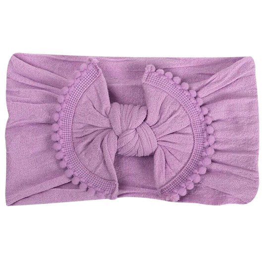 Pom Pom Trimmed Bow Headband - Violet