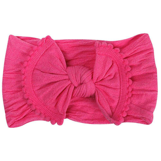 Pom Pom Trimmed Bow Headband - Hot Pink