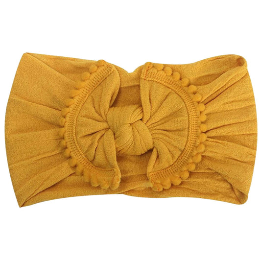 Pom Pom Trimmed Bow Headband - Mustard