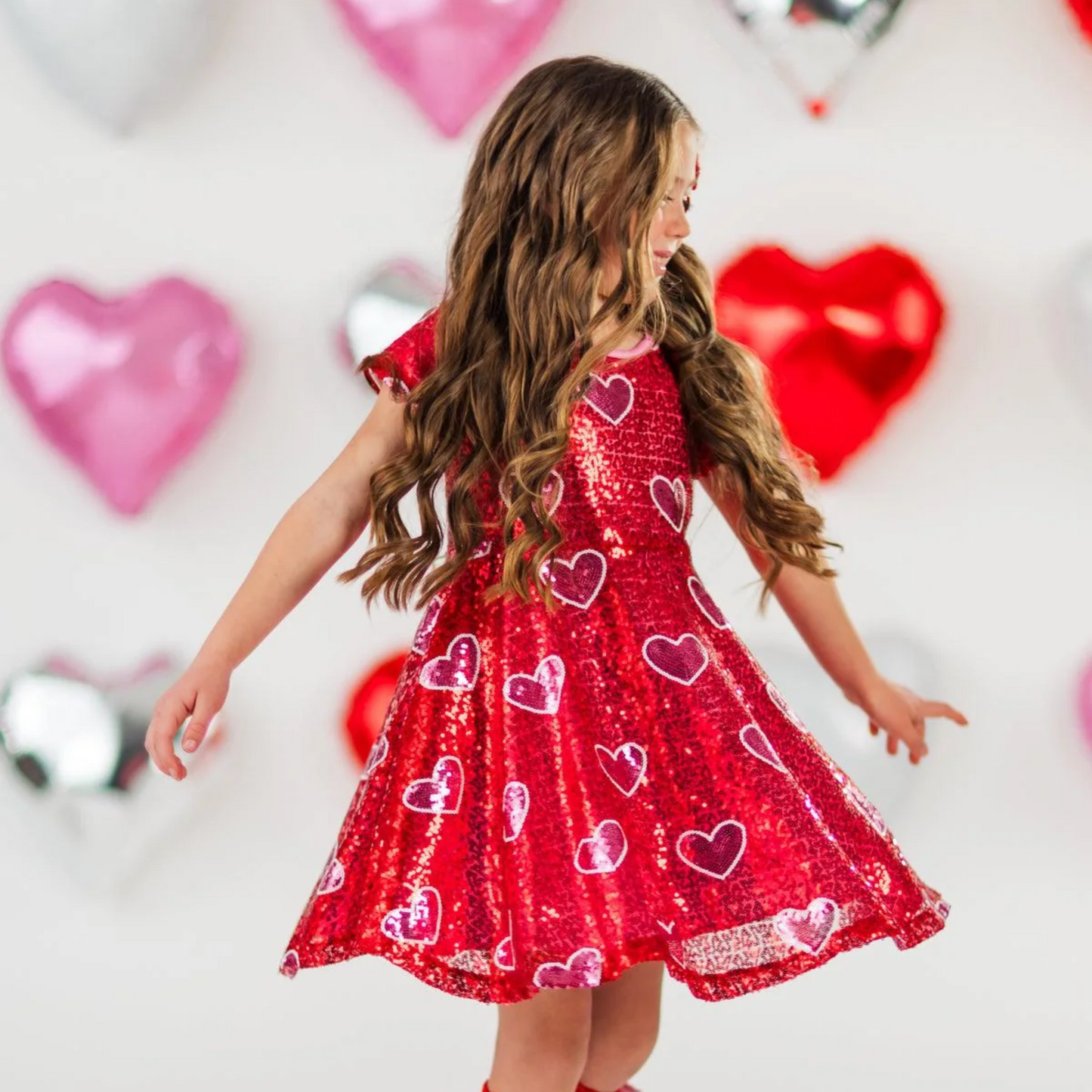 Red and Pink Sequin Hearts Dress