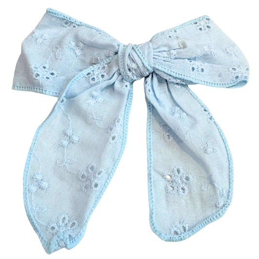 Linen Hair Bow - Light Blue