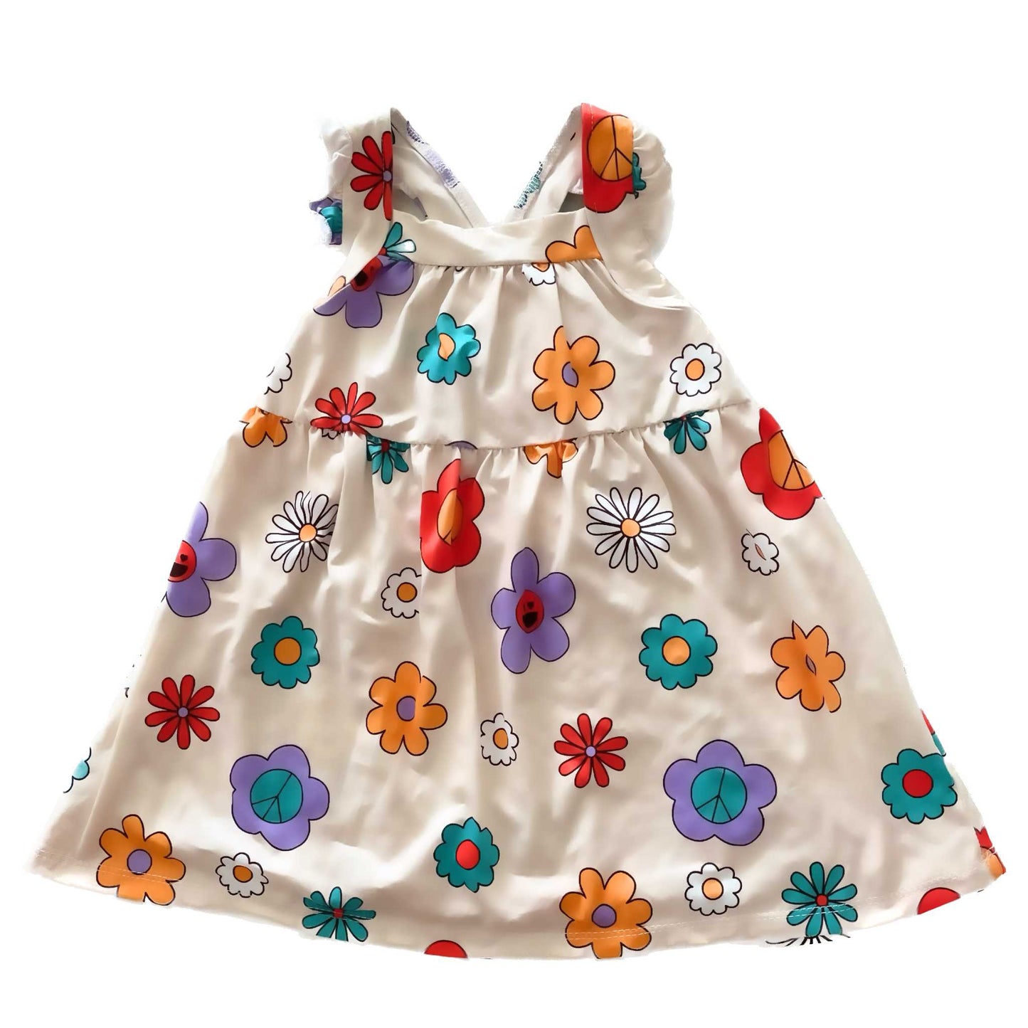 Happy Flowers Ruffle Cross Back Dress