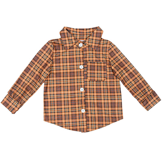 Plaid Button Down Shirt - Brown/Orange