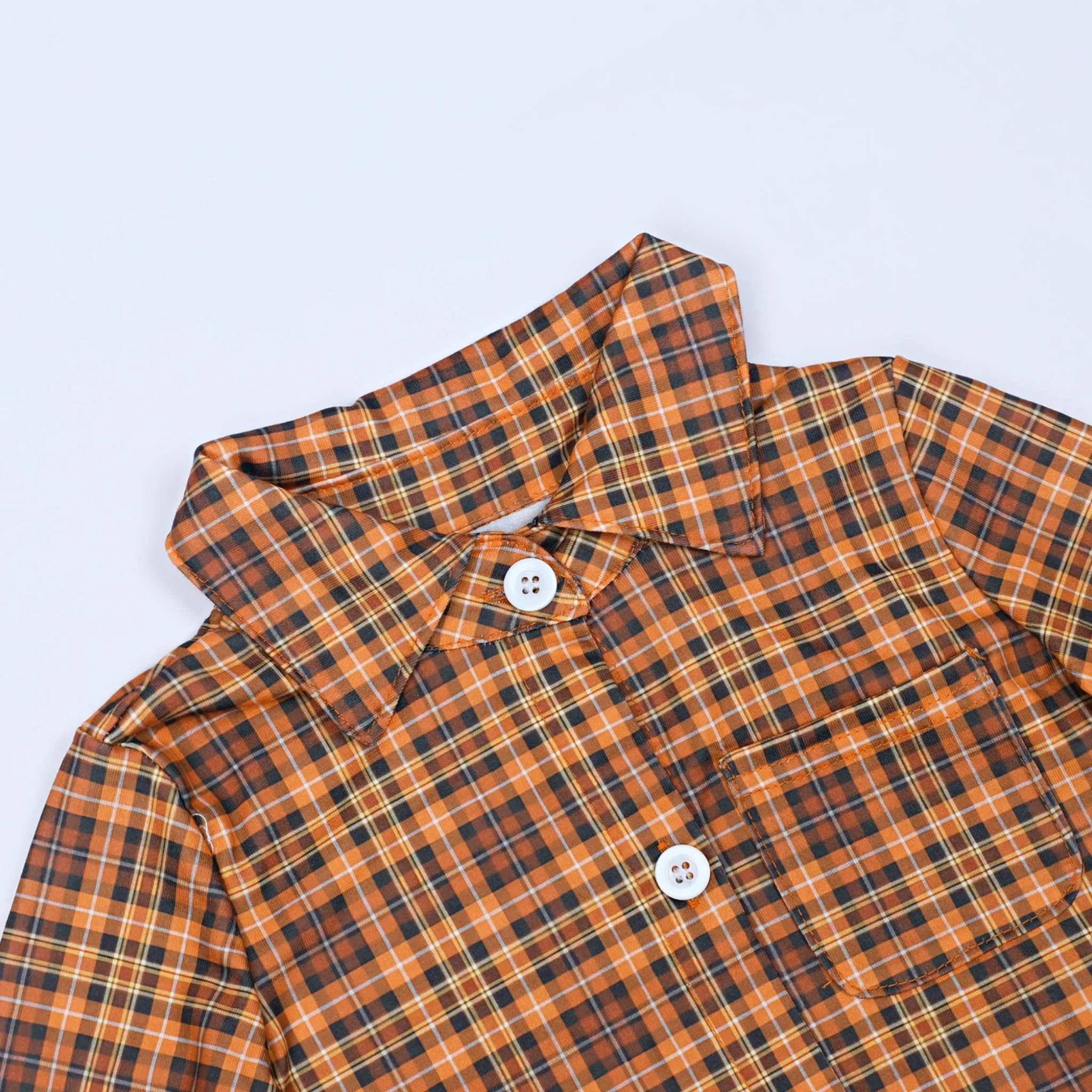 orange and brown plaid shirt