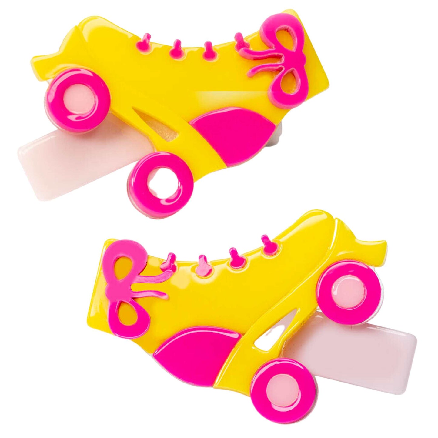 Pink and Yellow Roller Skates Hair Clip Set