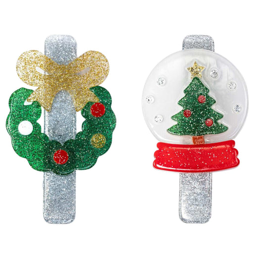 Wreath and Snow Globe Hair Clip Set