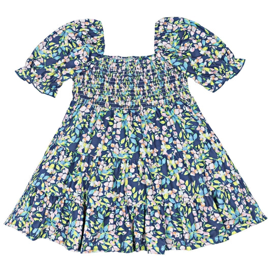 Smocked Blue Floral Dress