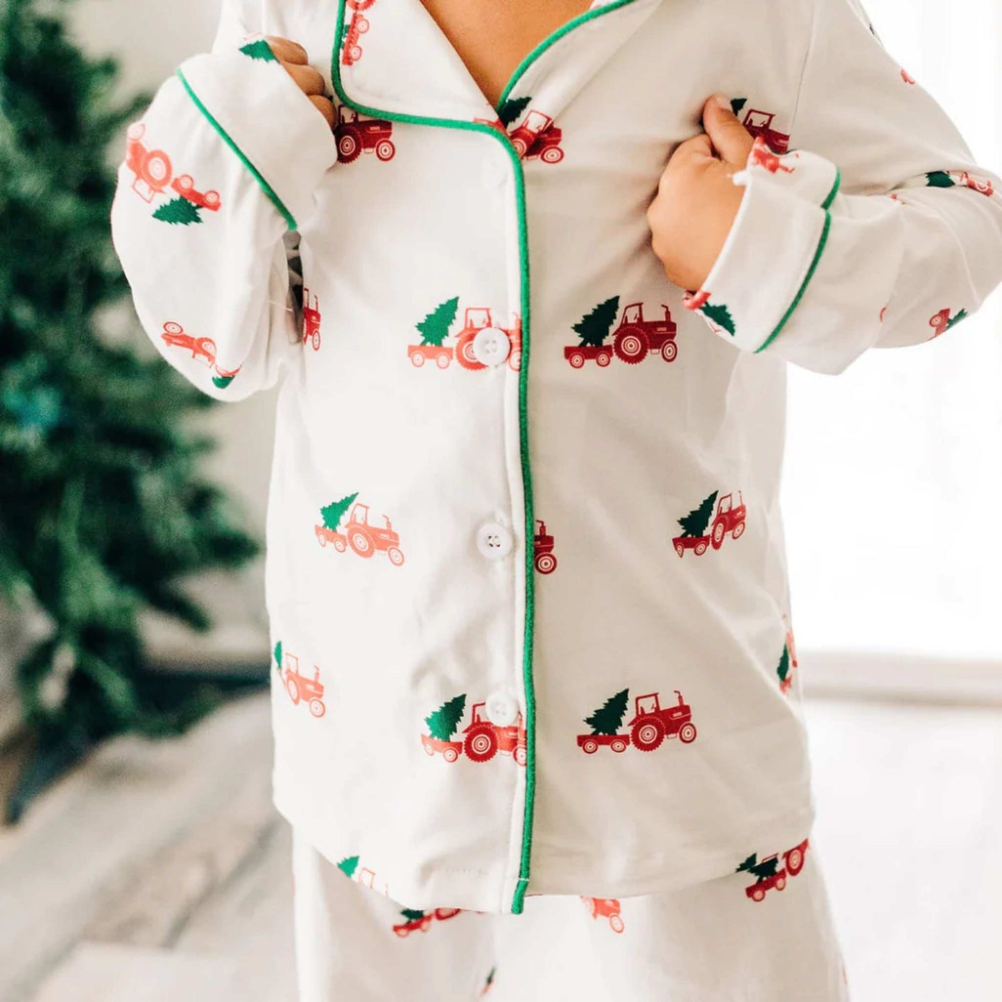 Christmas Tractor Button Down PJs