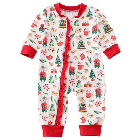 Red Christmas Mouse Ruffle Romper