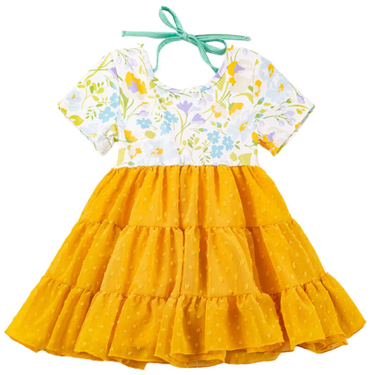 Floral Print Tiered Dress - Mustard