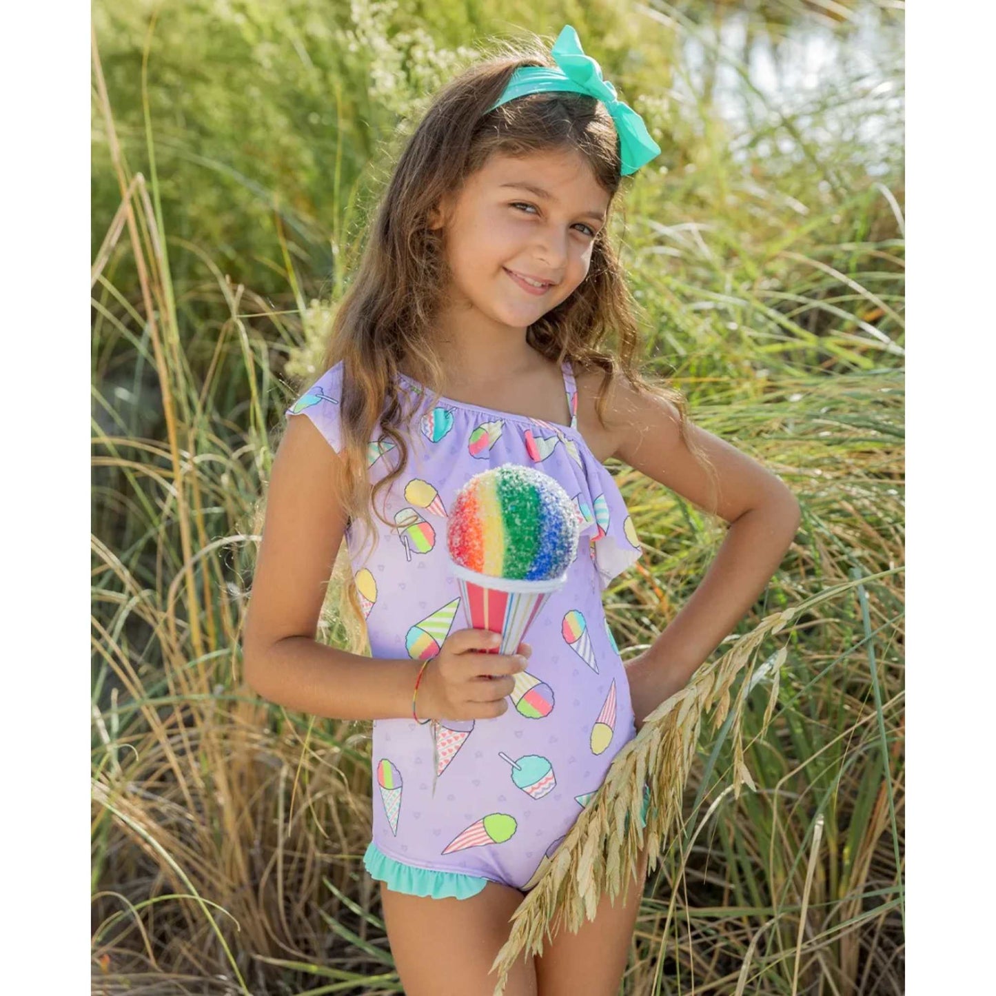 One Shoulder Ruffle Swimsuit - Snow Cones