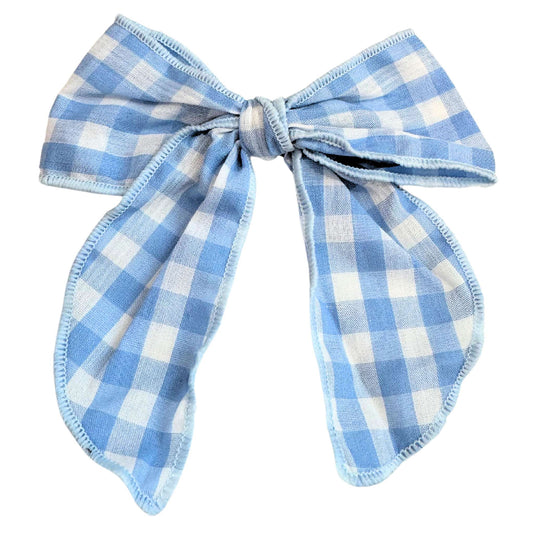 Linen Hair Bow - Blue Plaid