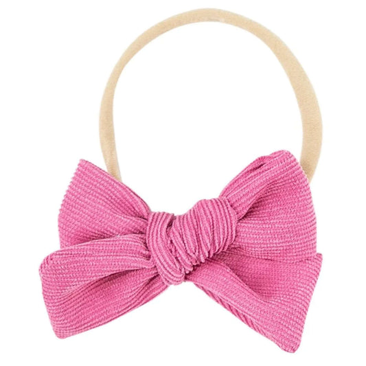 Corduroy Bow Headband - Hot Pink