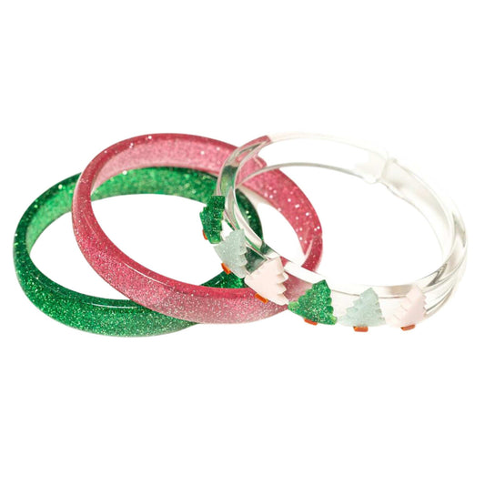 Christmas Tree Glitter Pink + Green Bracelet Set