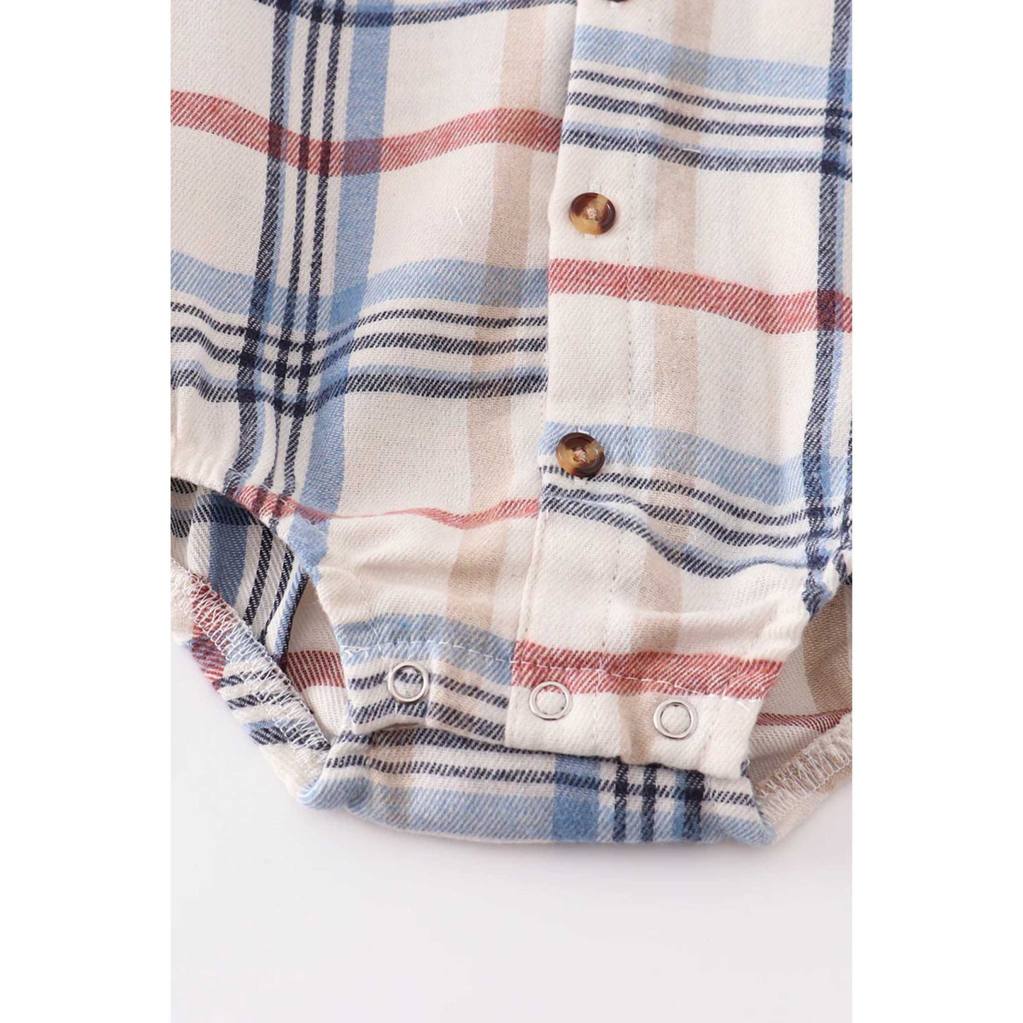 Plaid Button Down Romper - Blue/Beige