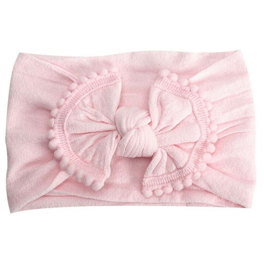 Pom Pom Trimmed Bow Headband - Light Pink