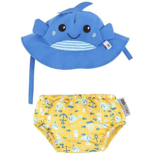 Swim Diaper + Sun Hat Set - Whale - Rocky and Jules