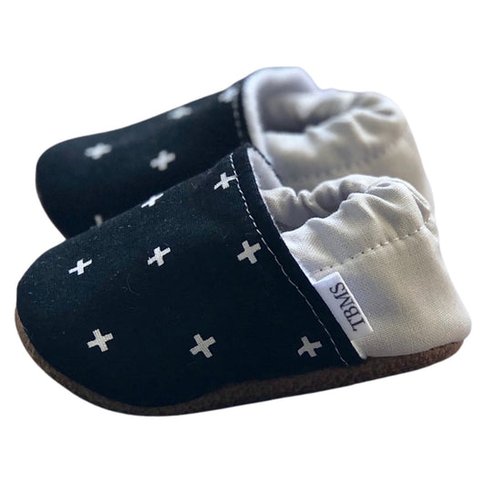 Baby Moccasins - Black and White Swiss Cross