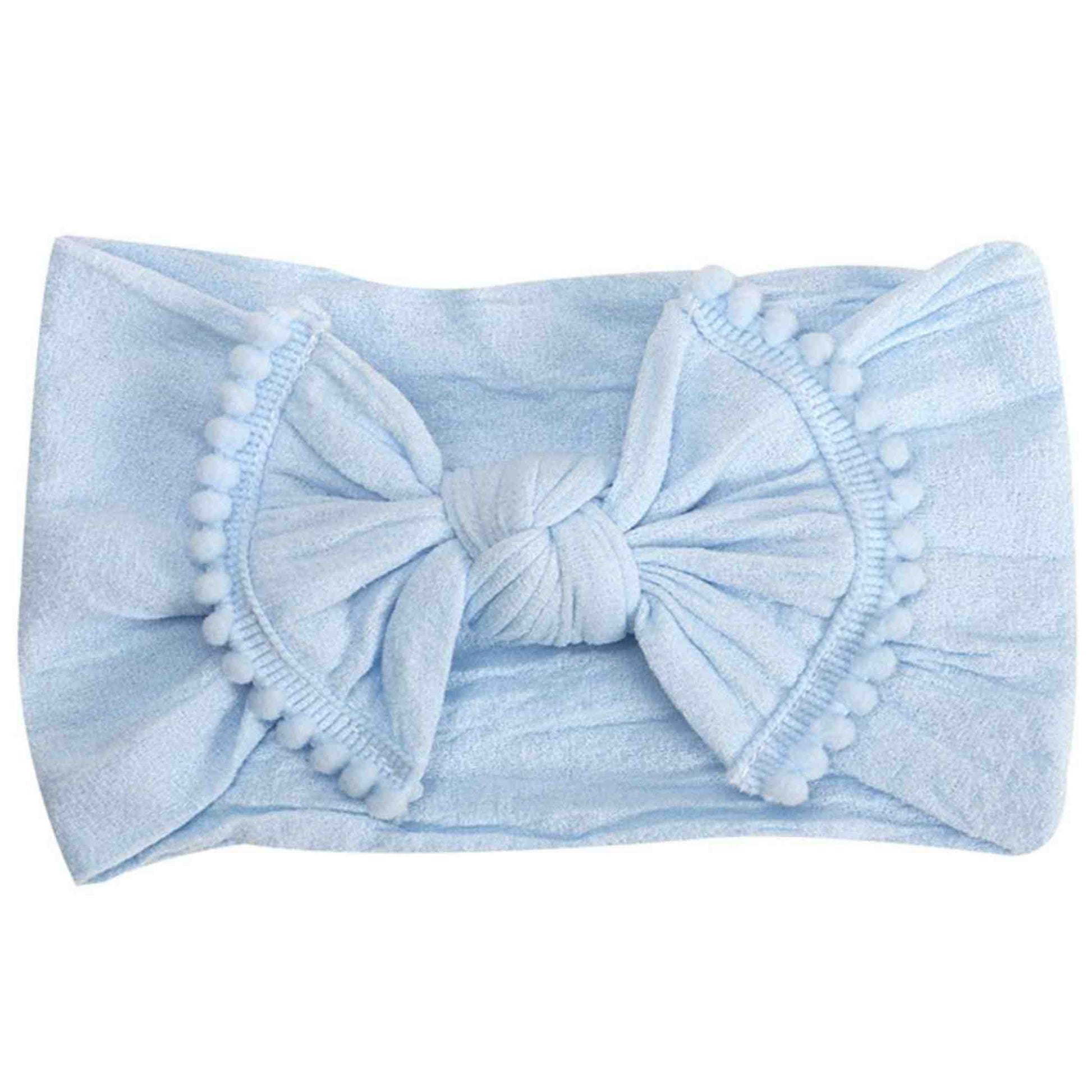 Pom Pom Trimmed Bow Headband (Blue) - Rocky and Jules