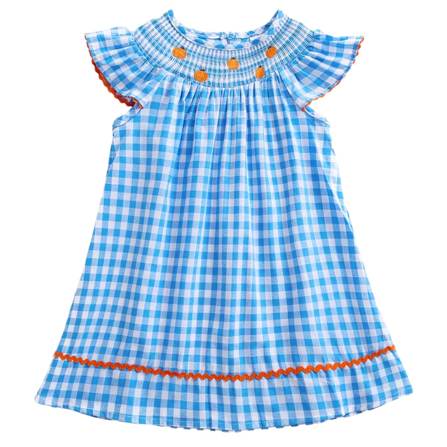 Blue Plaid Pumpkin Ruffle Dress