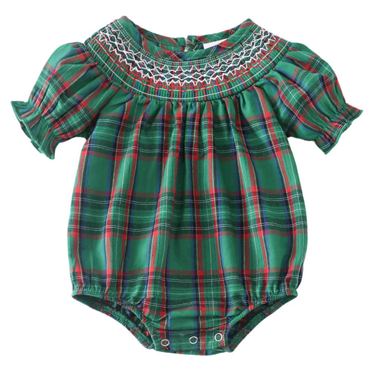 Forest Plaid Smocked Romper