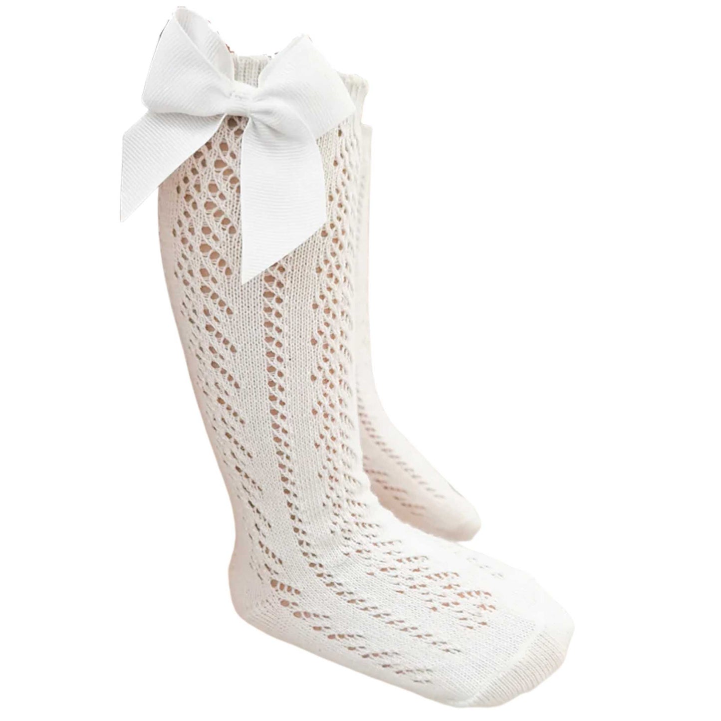 Lace Bow Knee High Socks - White