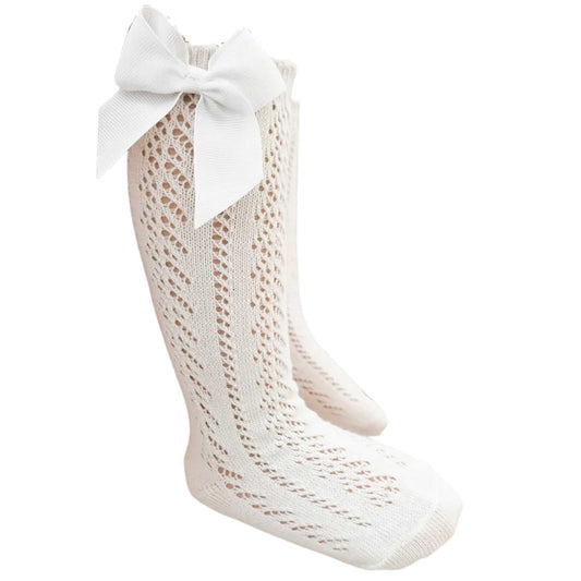 Lace Bow Knee High Socks - White