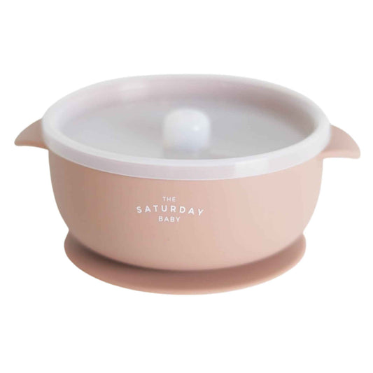 Silicone Suction Bowl + Lid - Coral